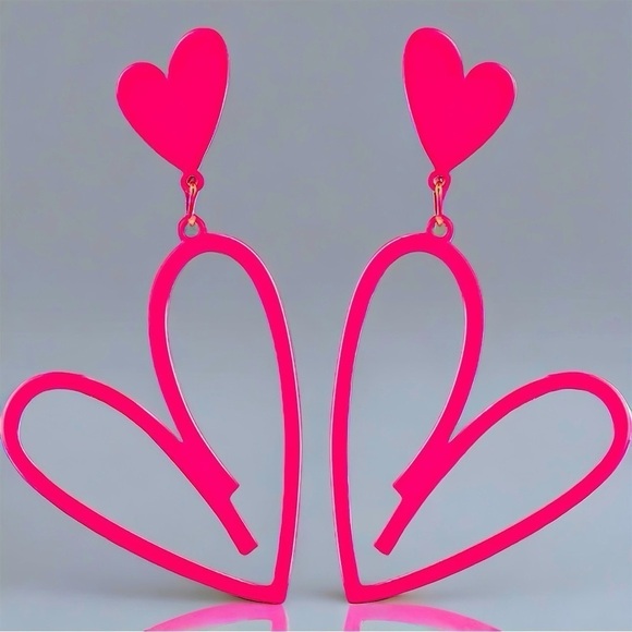 Aposhstyle Jewelry - Pink Neon Heart Earrings Drop Dangle Cutout Hearts Nwt